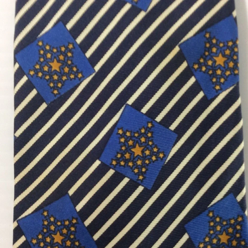 TOMMY‎ HILFIGER MENS TIE NECKTIE Italian Silk USA 4 in Blue Gold Black White